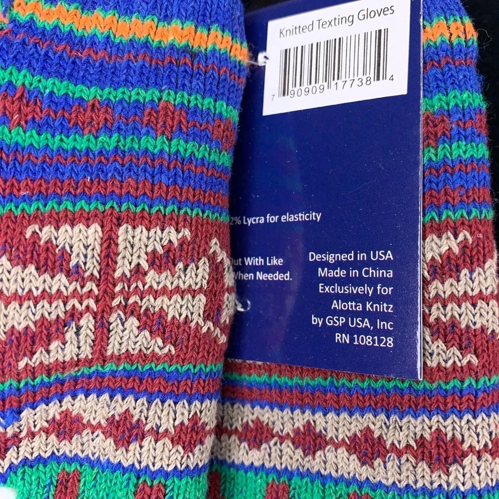 New Alotta Knits Knitted Texting Gloves Faux Sherpa Cozy Colorful Print